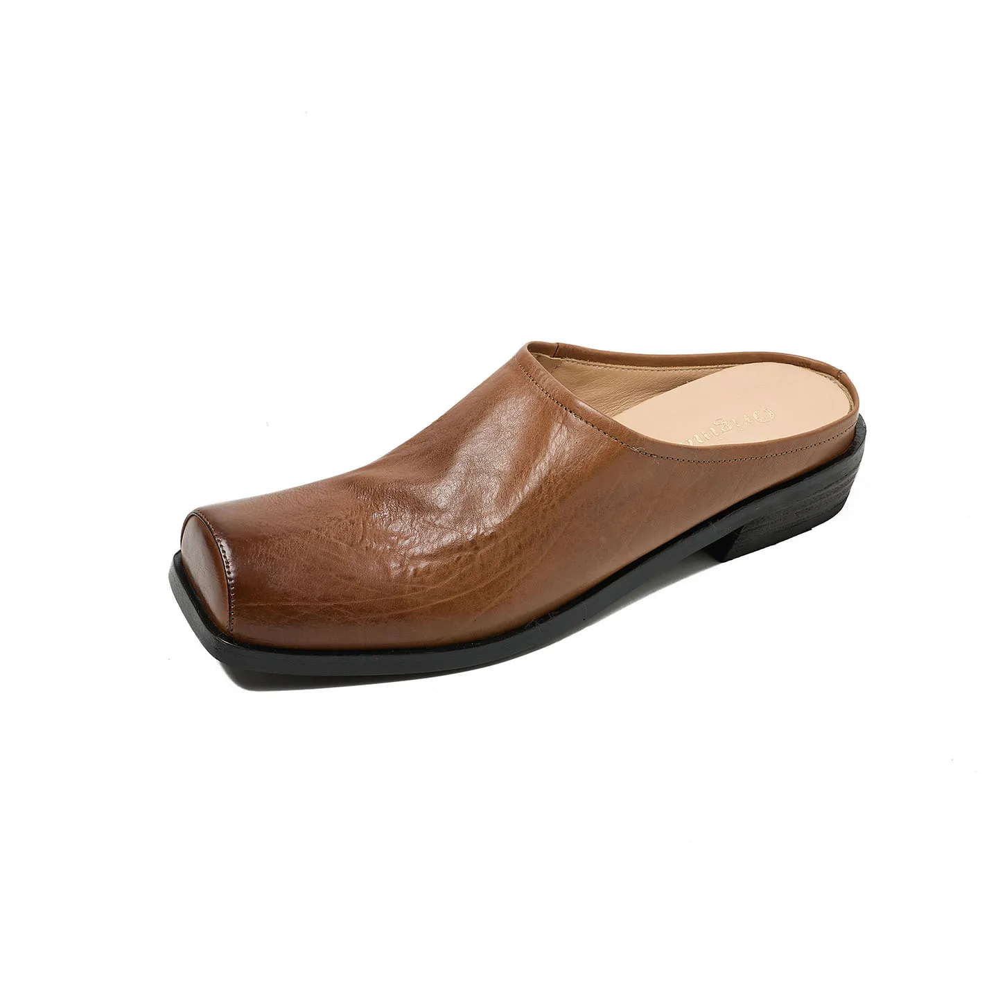 New Genuine Leather Cowhide Women Mules, Square Toe Slip-on Women Slippers,Fashion Flats Women Shoes