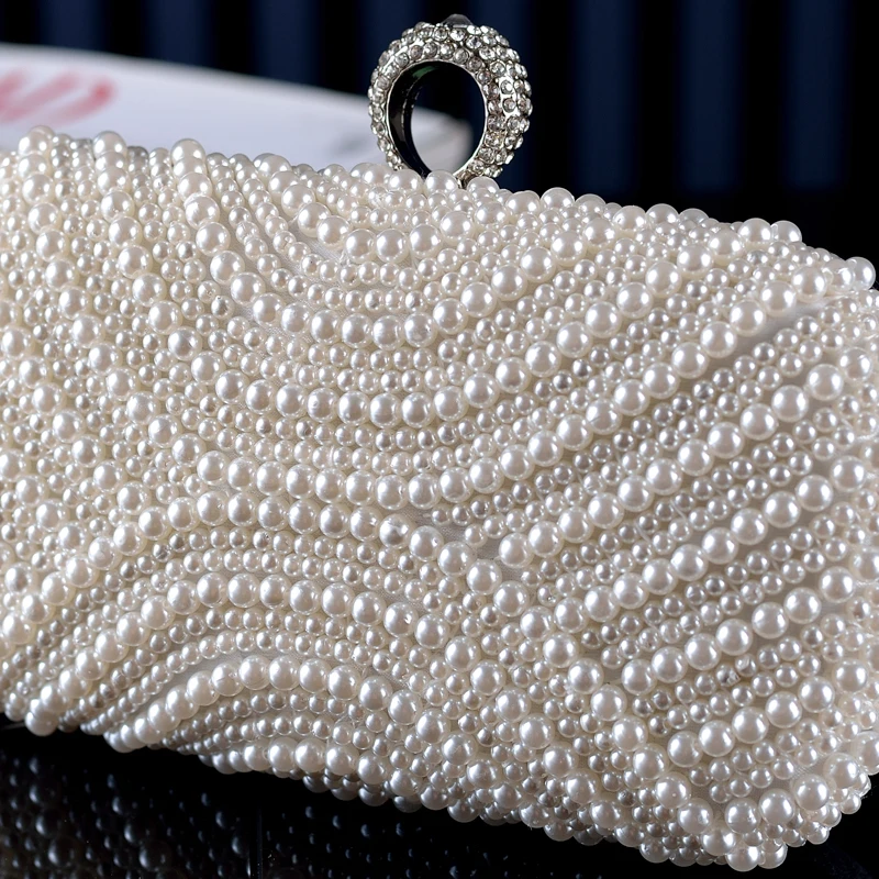 Women\'s Retro Evening Bag Chain Bag Evening Bag Polyester Pearls Chain Pearl Party / Evening Daily White Beige / Bridal Purse