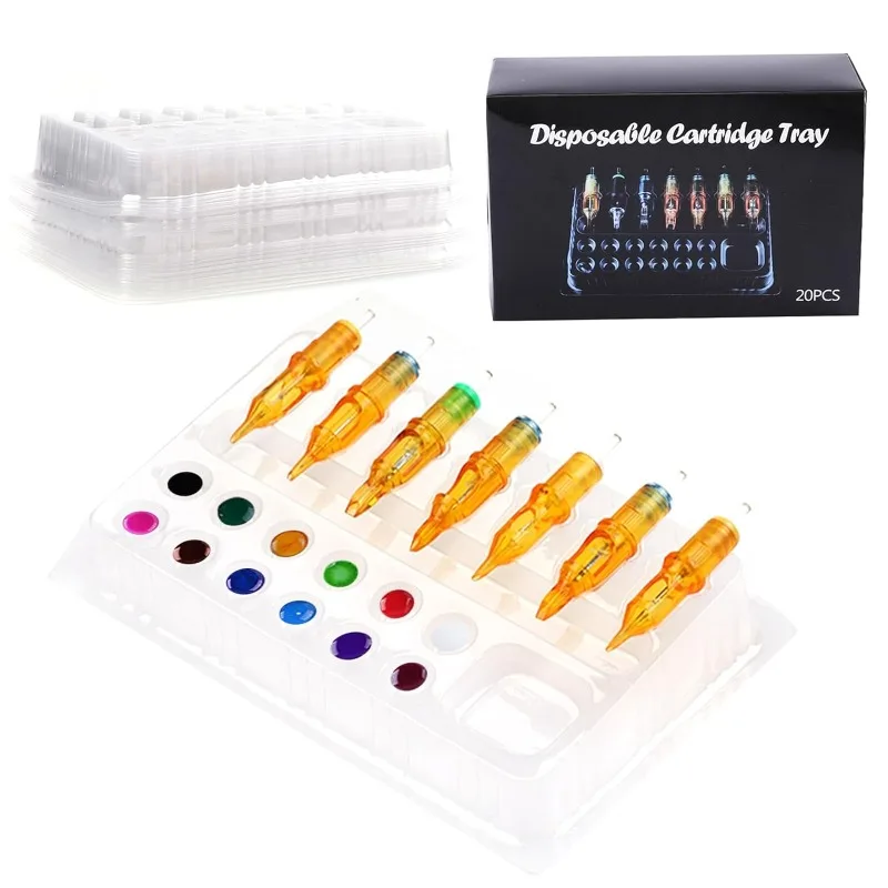 20Pcs Tattoo Pigment Tray Cartridge Holder Ink Cup Tattoo Needle Holder Cartridge Ink Storage Tray Ink Cleaning Cups