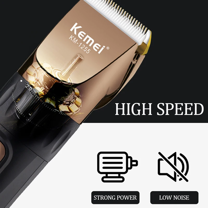 Kemei-cortadora de pelo profesional para hombres y niños, máquina de corte de barba, con pantalla LED, resistente al agua, KM-1255