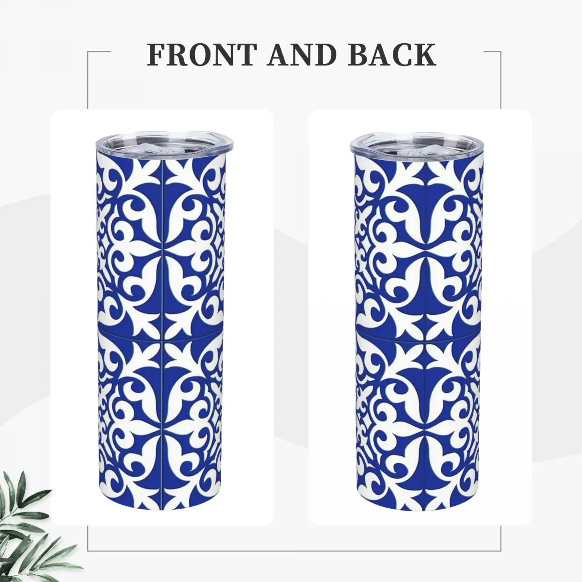 Moroccan Tile - Cobalt Blu Stainless Steel Tumbler Vacuum Insulated Mug Thermal Cold Cups Straw With Lid 20oz