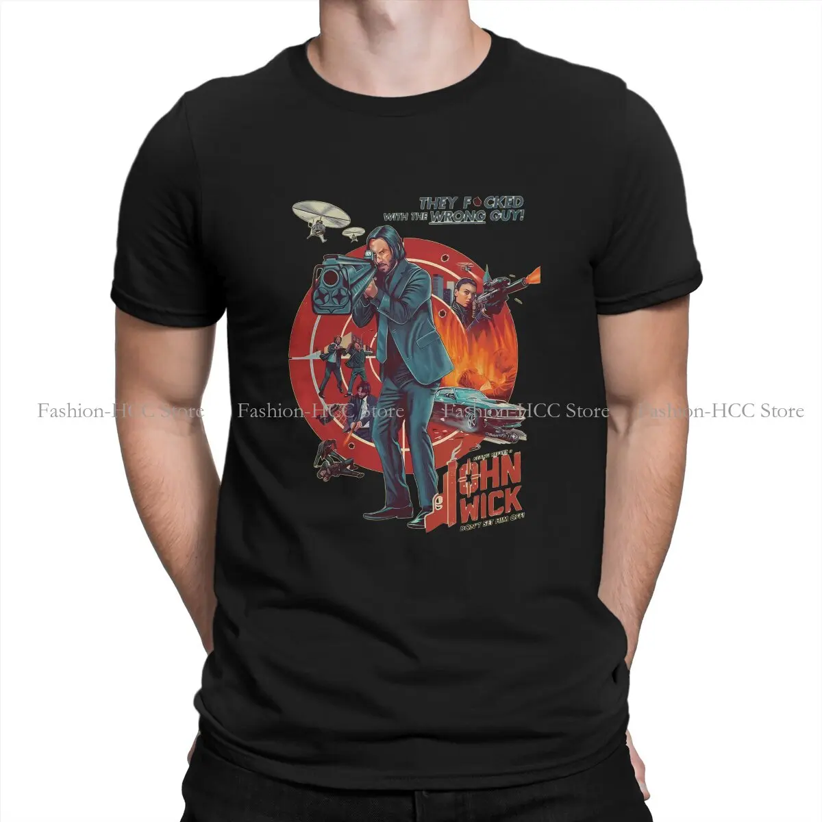 John Wick Polyester TShirt for Men John Wick Don't Set Him Off Soft Casual Tee T Shirt Novelty New Design