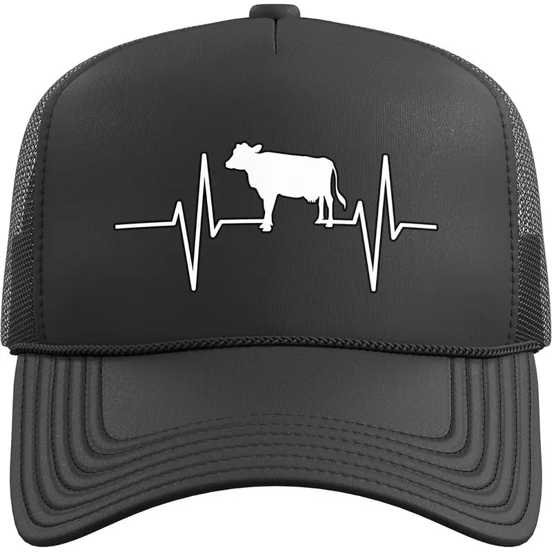 Cow Cattle Beef Heartbeat Funny Trucker Hat With Adjustable Mesh Back