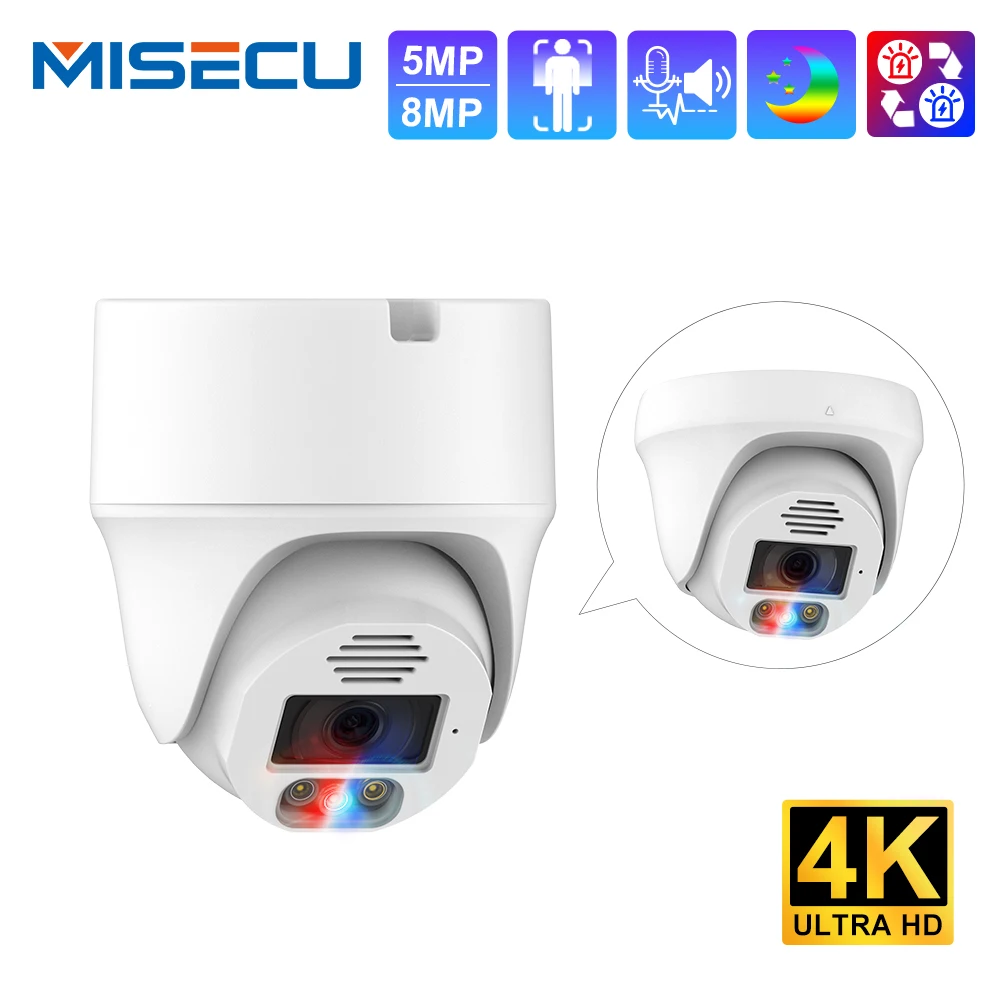 MISECU HD 8MP 4K POE Сферическая сетевая камера 5MP в помещении Автоматическое отслеживание цветного ночного видения