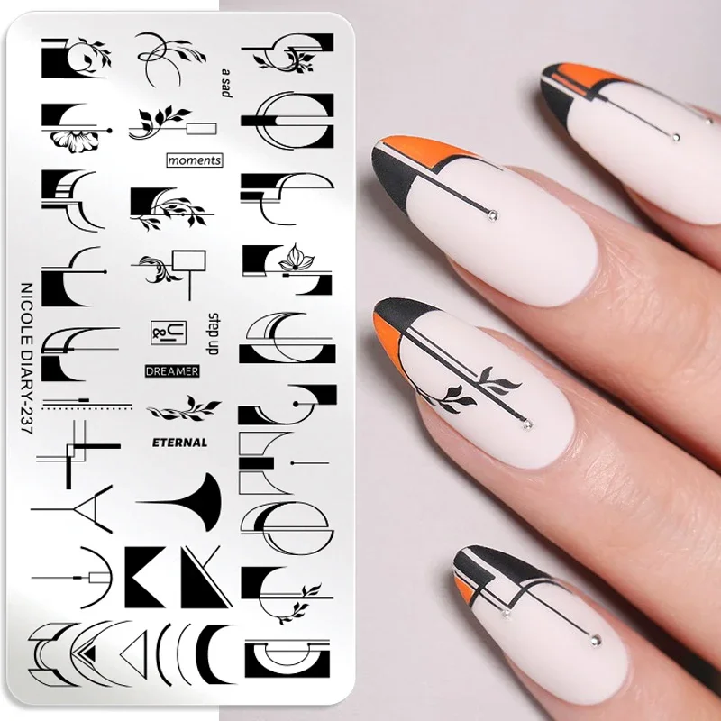 NICOLE DIARY French Line Nail Stamping Plates Stripe Flower Leaf Nail Stamp Template Printing Mold Stencil Manicuring Decoration