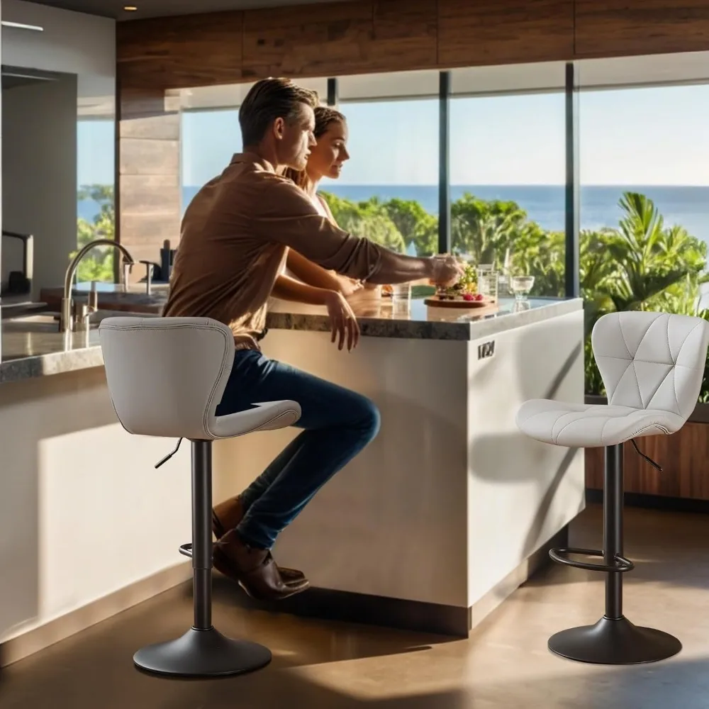 adjustable bar stools set of 6, modern pu leather upholstered, armless swivel bar chairs with back for kitchen bar island(grey)