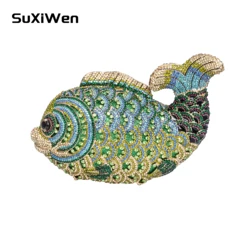 Luxury Fish Women Rhinestones Purse Evening Bags Diamond Metal Clutches Bags Wedding Party Minaudiere Purses and Handbags