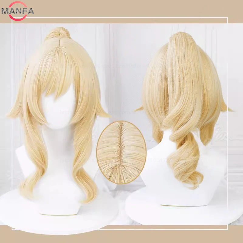 Jean Cosplay Peruka 40 cm długa jasnozłota peruka z kucykiem Żaroodporne włosy syntetyczne Halloween
