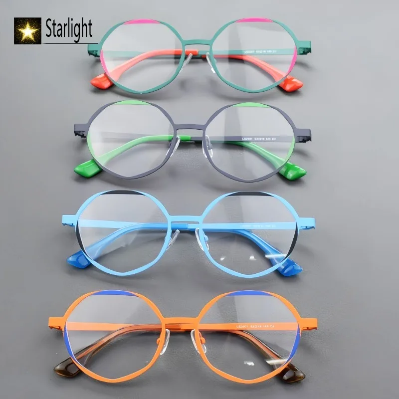 High Quality Color Patchwork Metal Eyeglasses Frame Men Women Myopia Glasses Frames Man Round Reading Eyewear Prescription 145mm