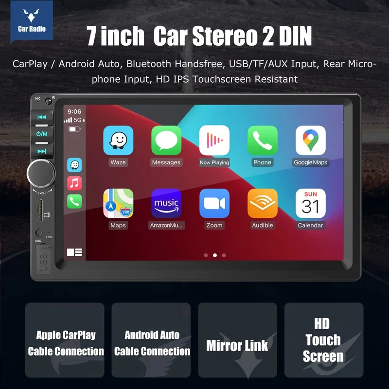 7 Inch Carplay/Android Auto Double 2 DIN Car Stereo Stereo Head Unit Radio AUX FM USB Multimedia MP5 Player