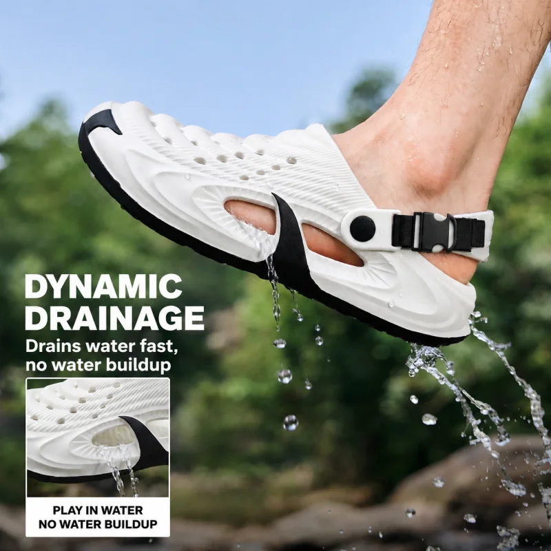 Men EVA Two-Wear Clogs Adjustable Strap Color Block Thick Sole Non Slip Soft Breathable Outdoor Beach Fashion Hole Slippers Sand