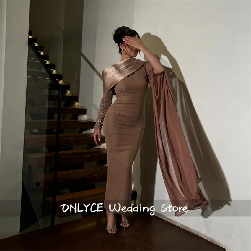 

Coffee Brown Mermaid Luxurious Evening Dresses 2025 Dubai Beaded Crystals Wedding Party Long Prom Gown Customized