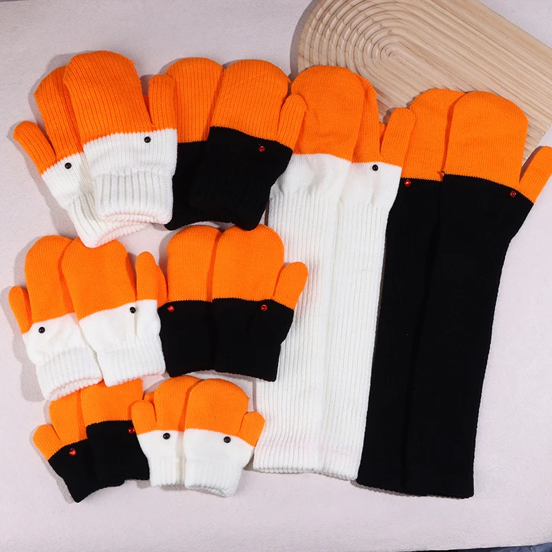 

1 пара милых забавных вязаных перчаток для женщин, зимние утолщенные двухслойные теплые холодостойкие перчатки на флисовой подкладке