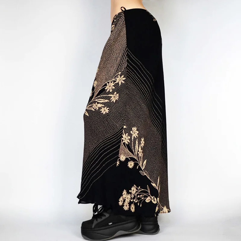 

Retro Japanese Style Small Daisy Print Low Waist Hip Skirt Temperament Drape A-line Mid-length Skirt