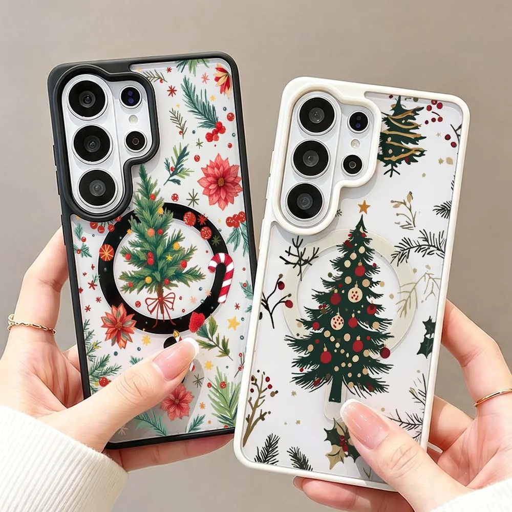 Christmas Tree Pattern Phone Case For Samsung Galaxy S26 S25 S24 S23 FE Plus Ultra Wireless Charge Magnetic Magsafe Cover