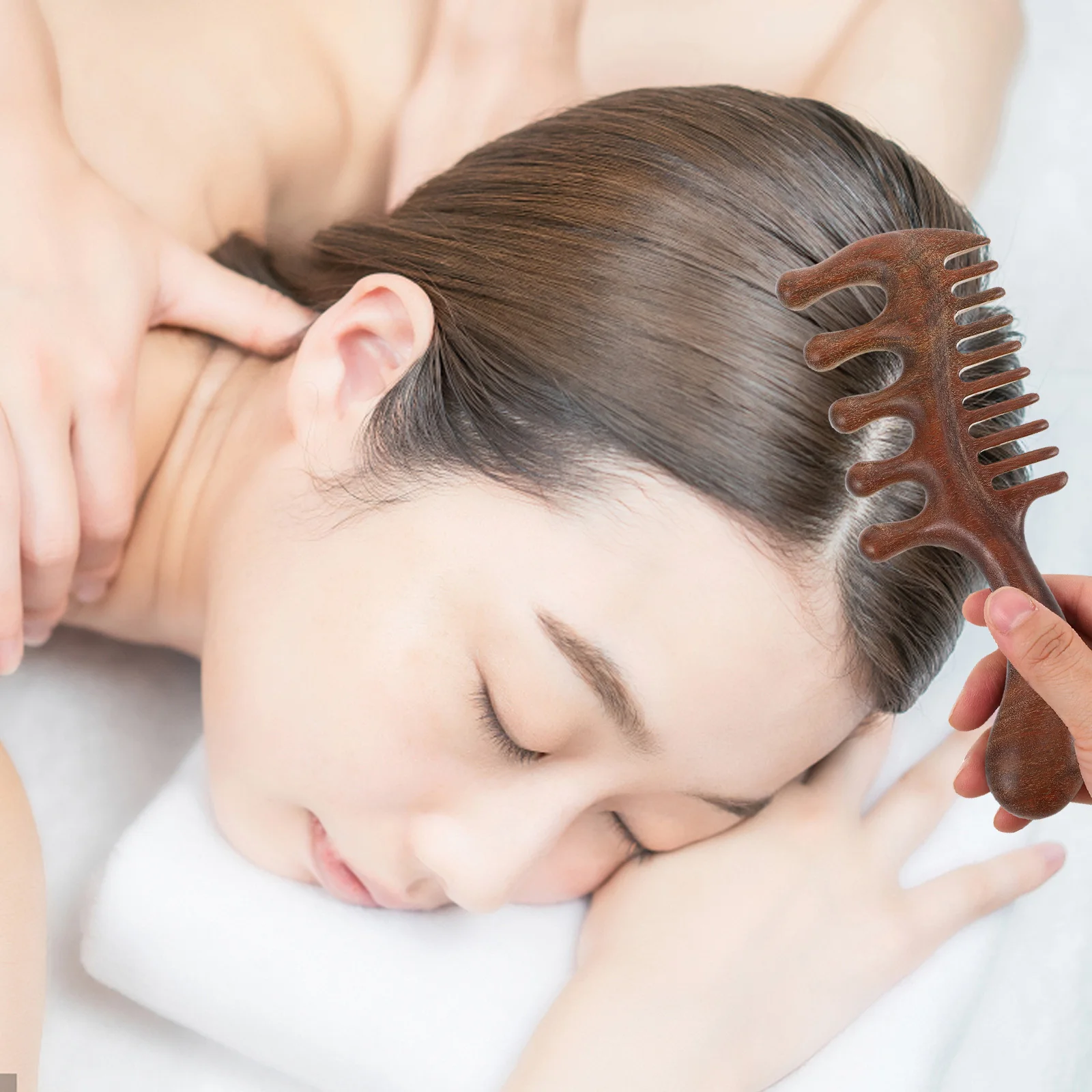 

Sandalwood Massage Comb 5-Tooth Round Head Wooden Scalp Massager For Hair Detangling Relaxation Tool For Men Women Kids Body