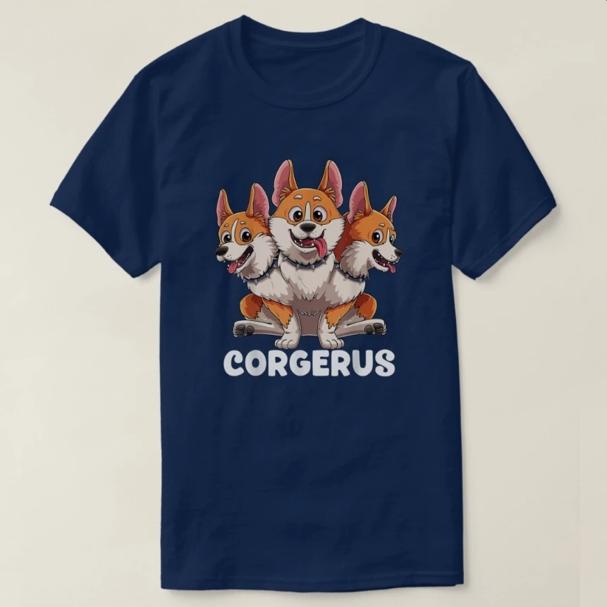 Corgerus Funny Greek Myths Three Headed Corgi Dog T-Shirt 100% Cotton O-Neck Short Sleeve Summer Casual Mens T-shirt Size S-3XL