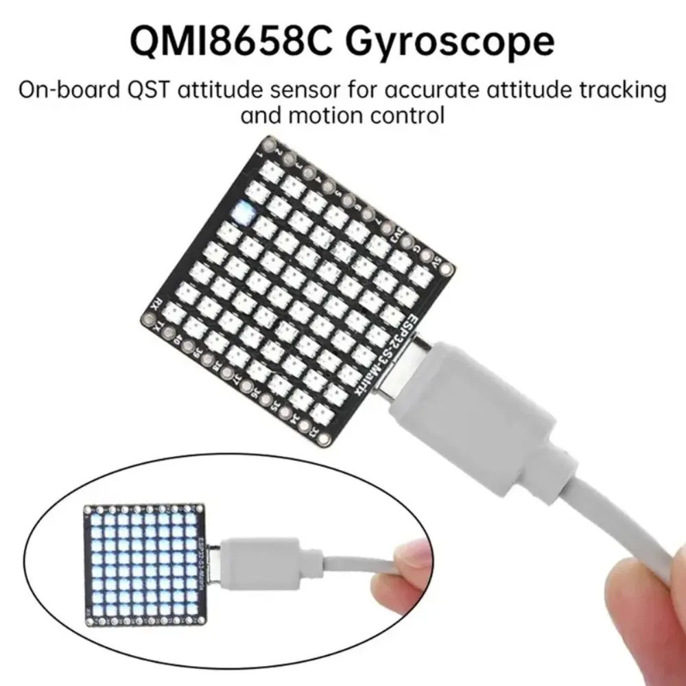 AvaCore2PCS ESP32-S3-Matrix Development Board Onboard 8X8 RGB LED Matrix QMI8658C Attitude Sensor WIFI Bluetooth Type-C