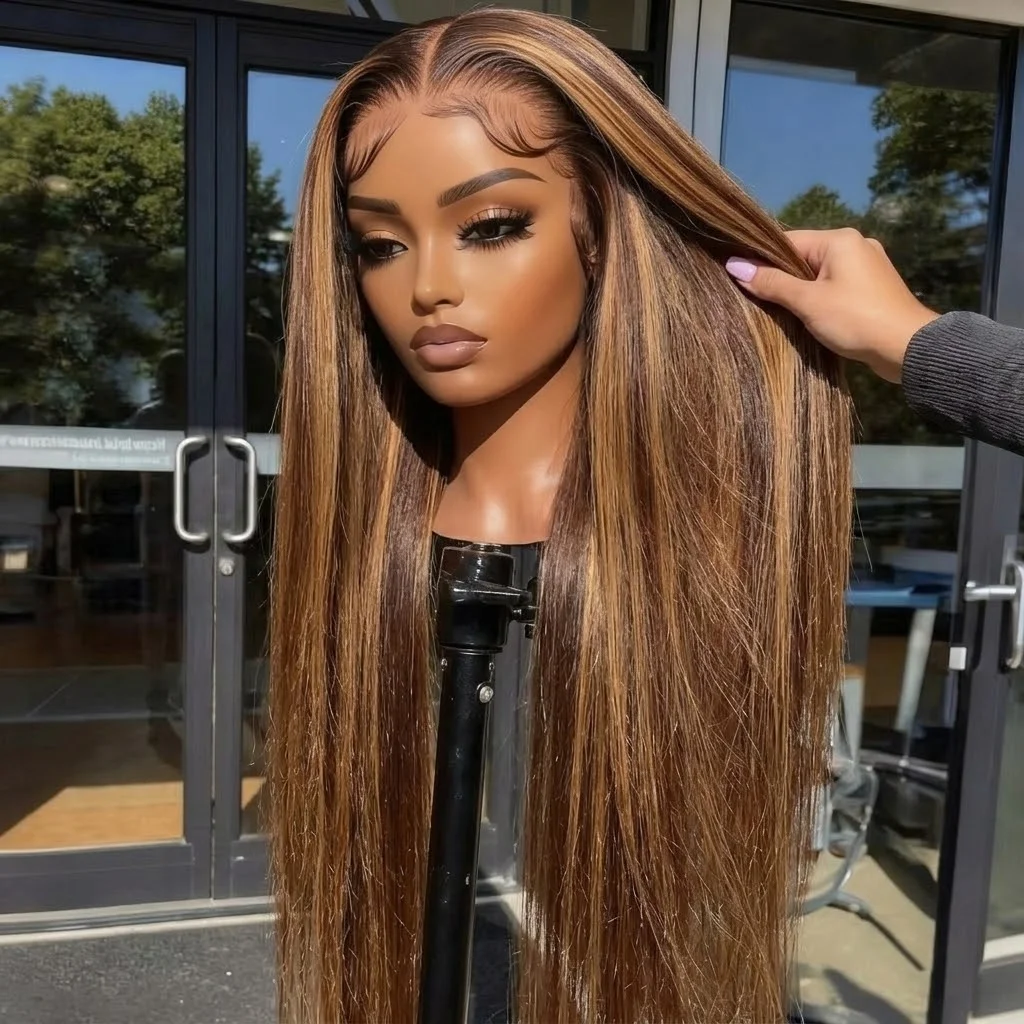 P4/27 Highlight Straight Lace Front Wigs Human Hair Honey Blonde Piano Color 13x4 13x6 HD Lace Frontal Wig Pre Plucked 180% 200% Density