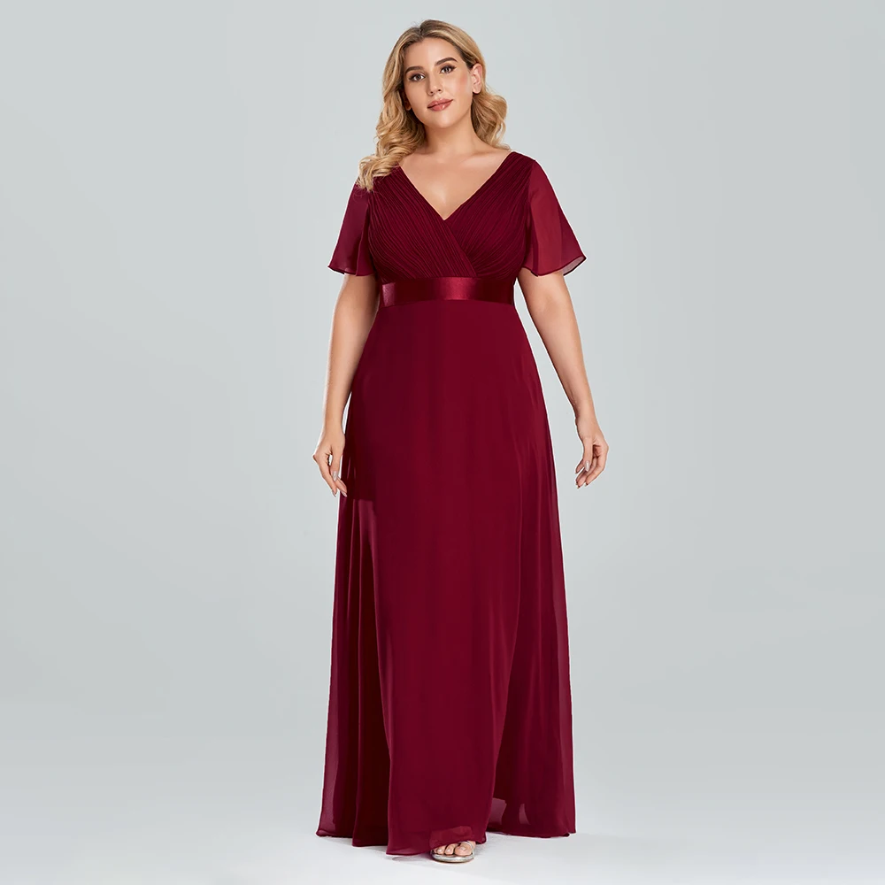 Plus Size Evening Dresses Long XUCTHHC Elegant A Line V Neck Ruffles Chiffon Formal Wedding Party Dress Robe De Soiree 2021