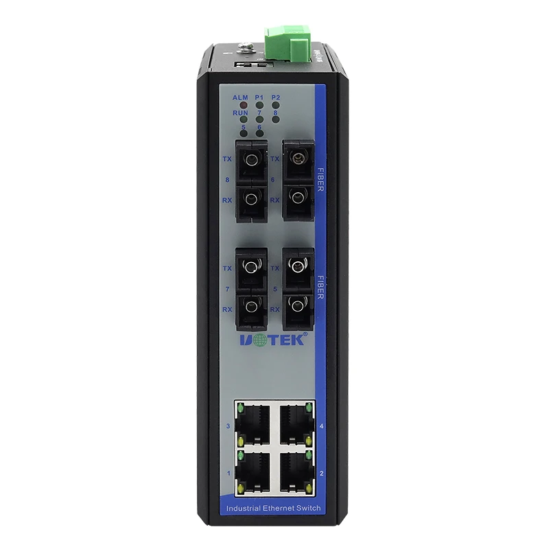 

UOTEK 100M 8-портовый управляемый Ethernet-коммутатор IGMP Snooping V1/V2/V3 4+4G Переключатель на DIN-рейку UT-62208F-4T4SC-MNF