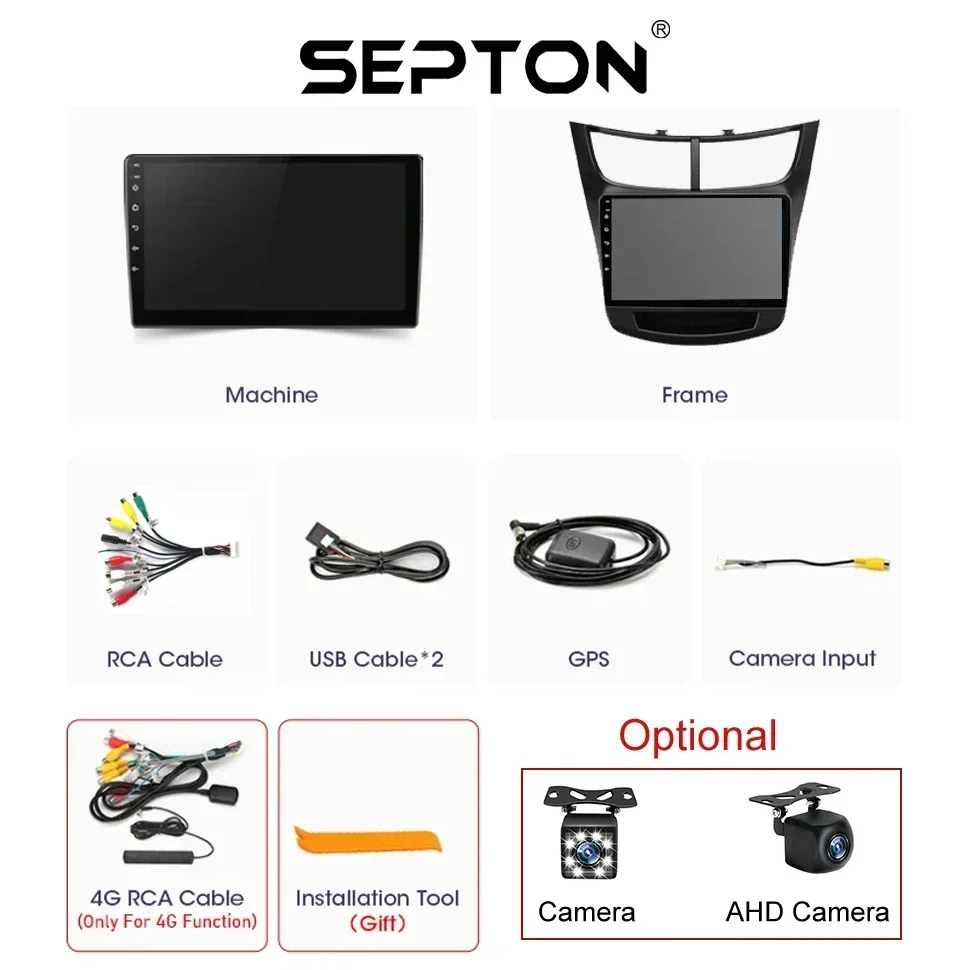 SEPTON 2Din Android Car Radio Multimedia Video Player for Chevrolet Sail Aveo 2015-2019 Navigation Stereo GPS CarPlay Head Unit