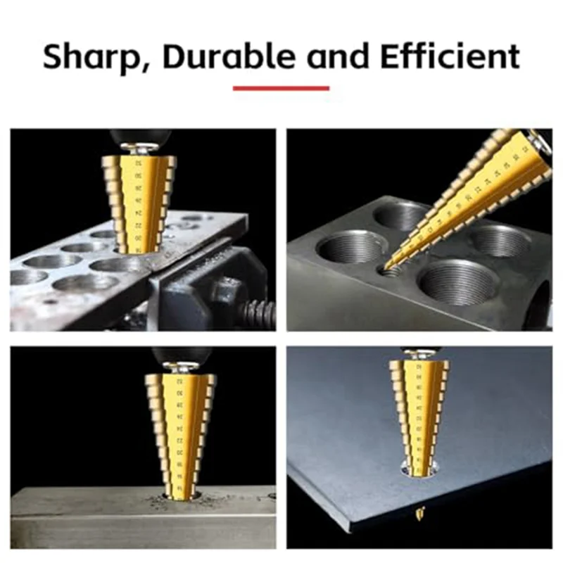 

AAAC-Step Drill Bit Set, 3Pcs Titanium Step Drill Bits, Metric 4Mm To 32Mm Drill Cone Bits For Metal, Wood, PVC