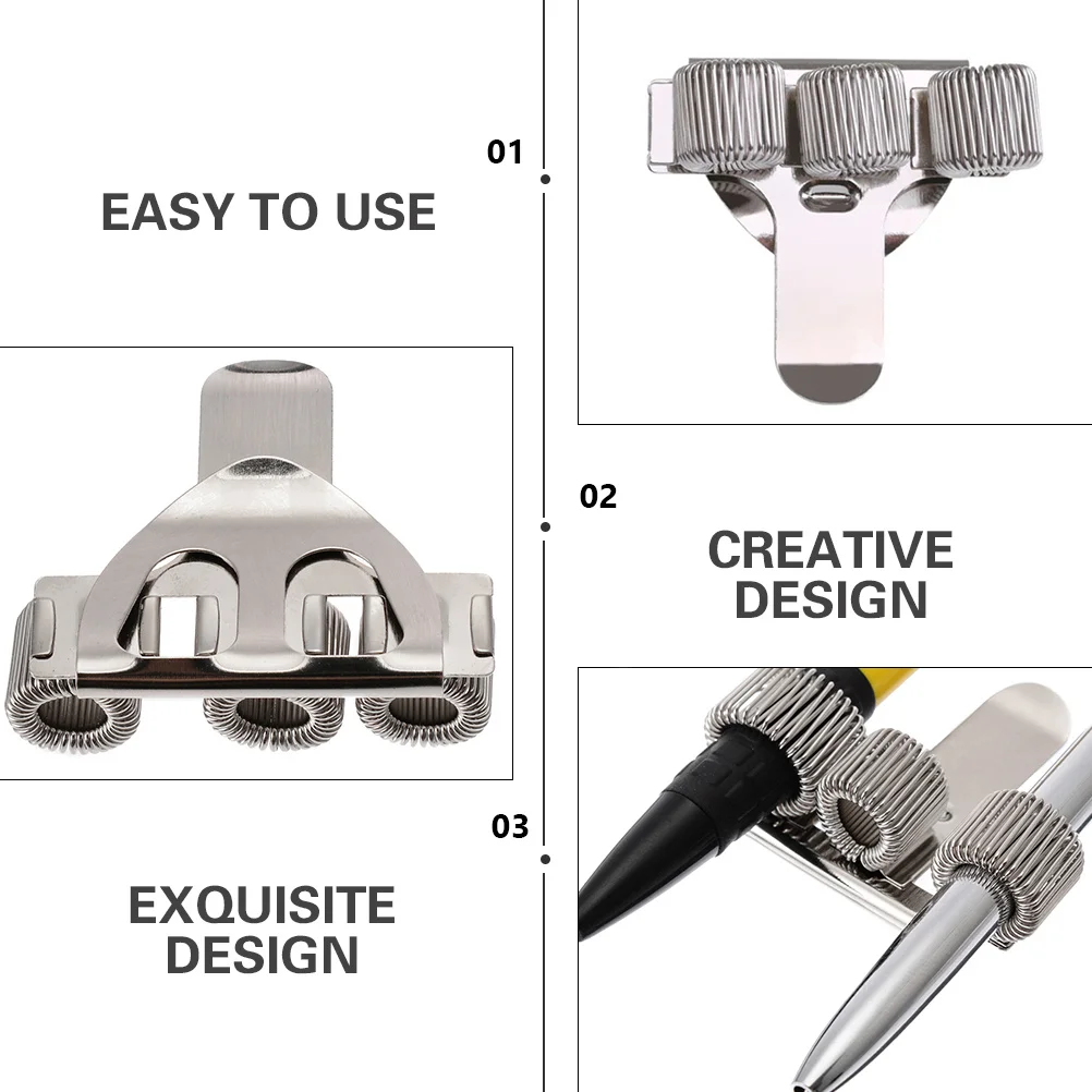 2 قطعة مشبك معدني الربيع قلم رصاص المنظم الكربون الصلب حامل ثلاثي لجيب الموثق قلم معدني المشبك دفتر