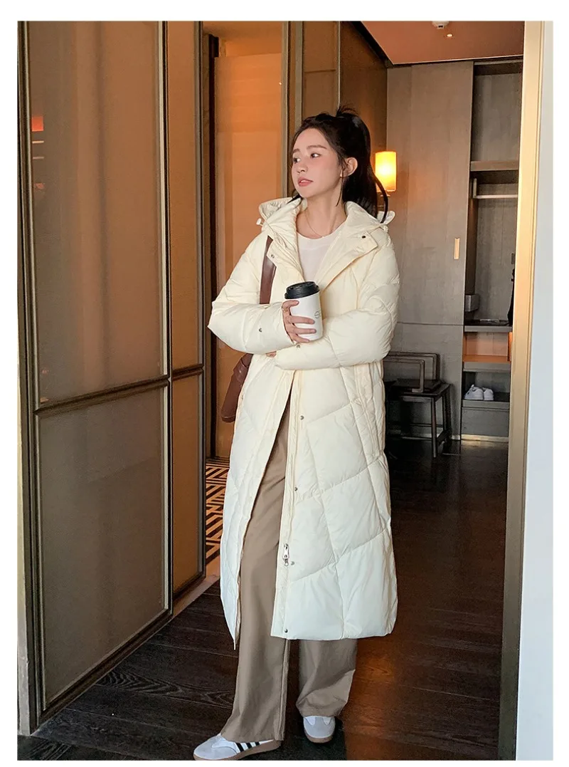 2026 Fashion Down Cotton-padded Jacket Women's Winter X-long Parkas Thicken Warm Top Hooded Coat Loose A-line Quilted Outerwear
