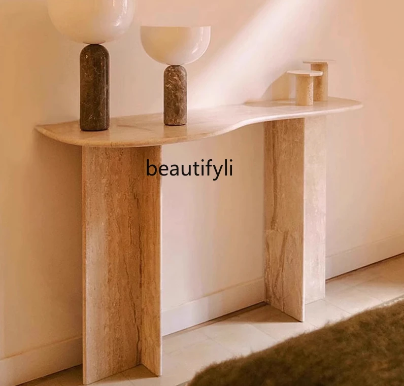 Natural Marble Console Tables Taichung Ancient Cave Stone   Narrow Table Retro Misty Case Aisle Corridor Narrow Decorative