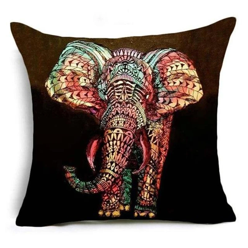 45*45CM Home Decor Pillowcase Sofa  Polyester Elephant Print Cushion Cover Indian Style Animal