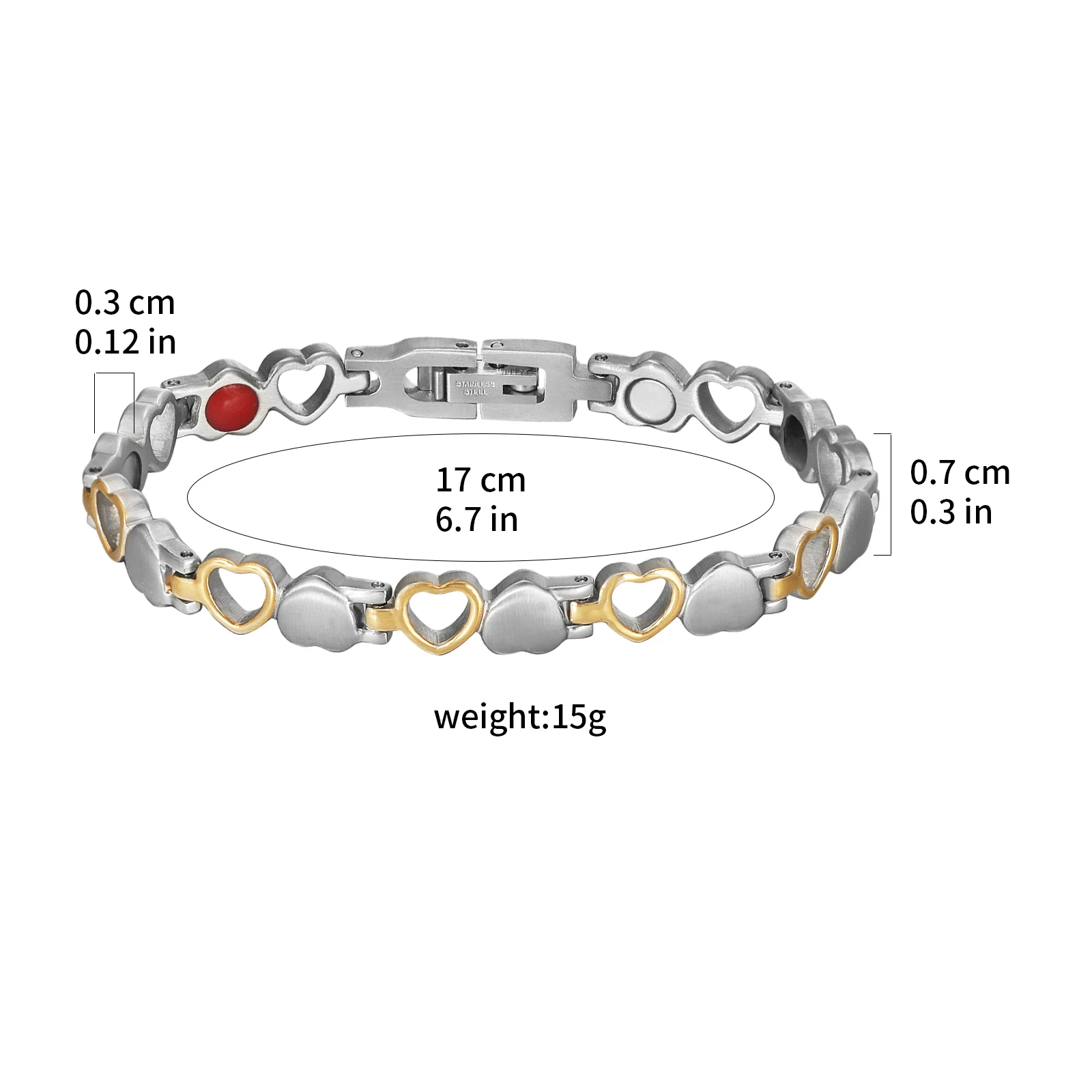 Wollet Magnetic Bracelet for Women, Heart Stainless Steel Link Bracelet with Magnets, 6.69'', Valentine's Day Jewelry Gift