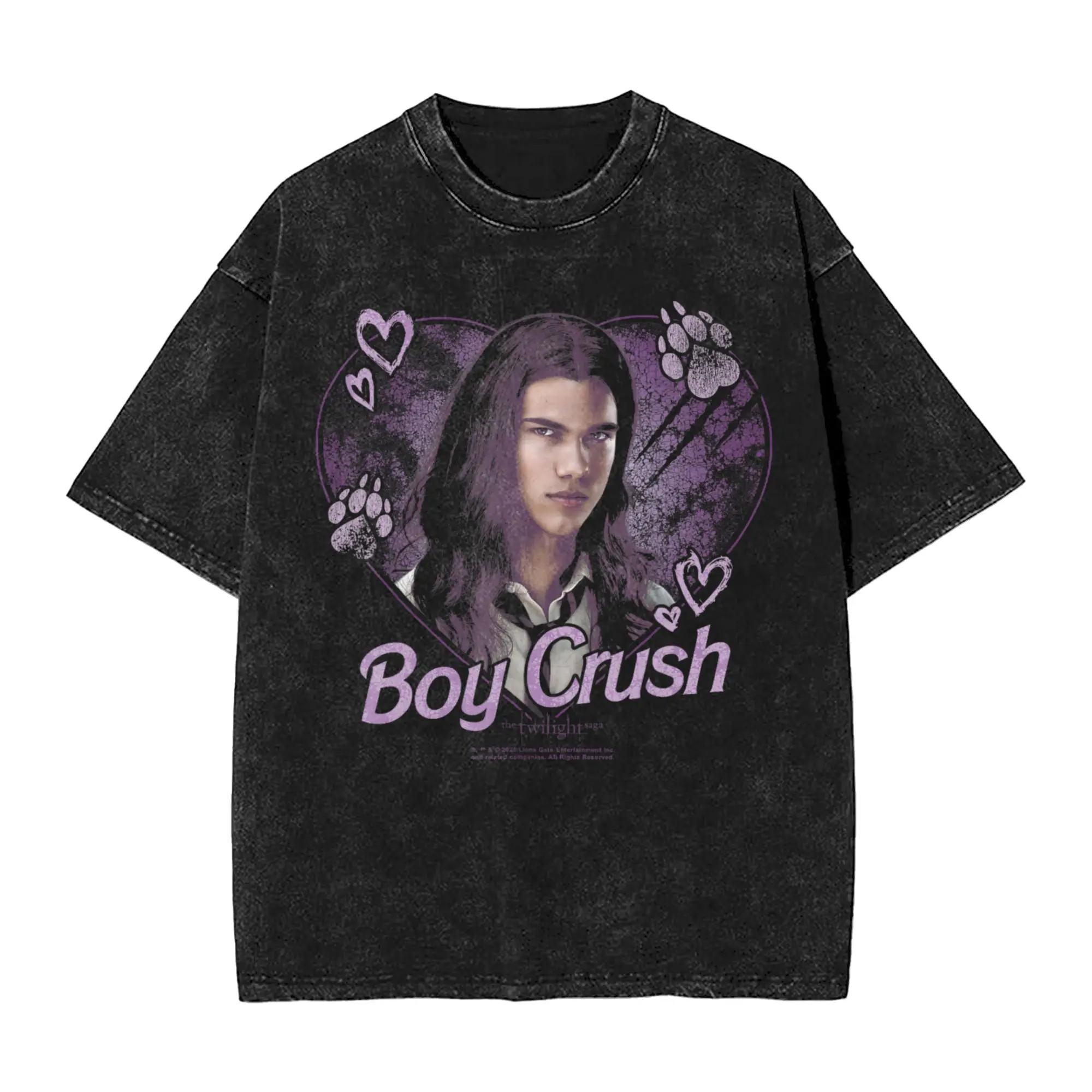 Twilight Boy Crush Jacob Heart Collage Werewolf Movie Men T Shirt Washed Tee Shirt Short Sleeve Round Collar T-Shirt Clothing