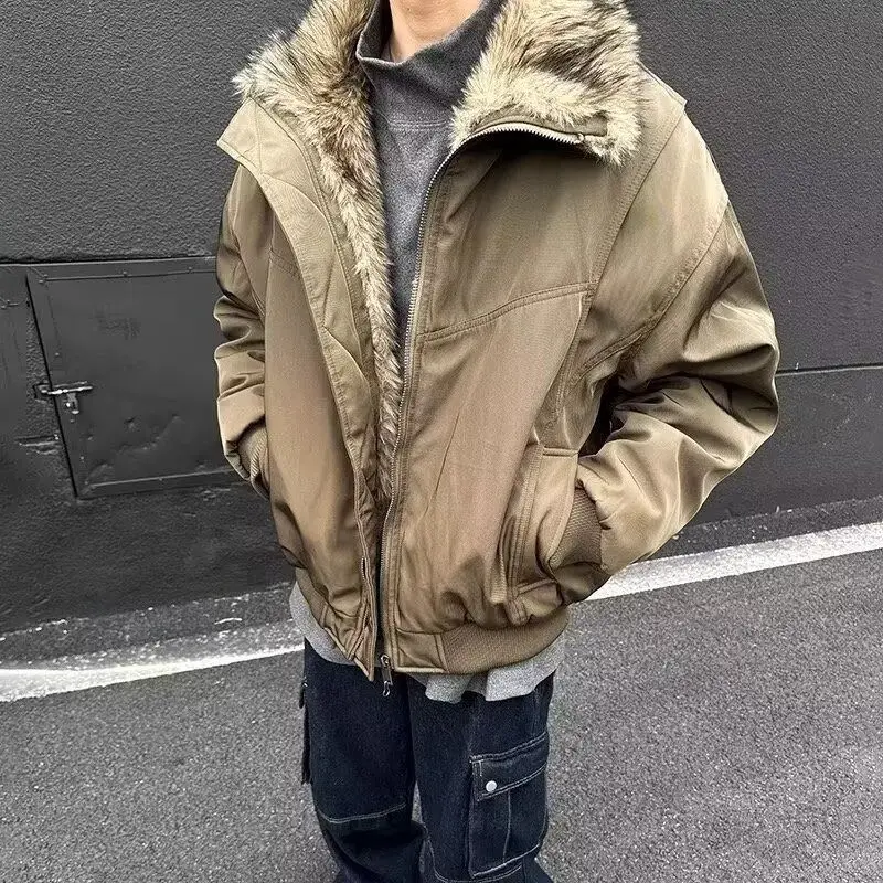 جاكيت أمريكي كاجوال بتصميم مفكك، معطف قطني للرجال والنساء، ملابس شتوية جديدة دافئة، ملابس خارجية بياقة فرو وغطاء رأس وسحاب
