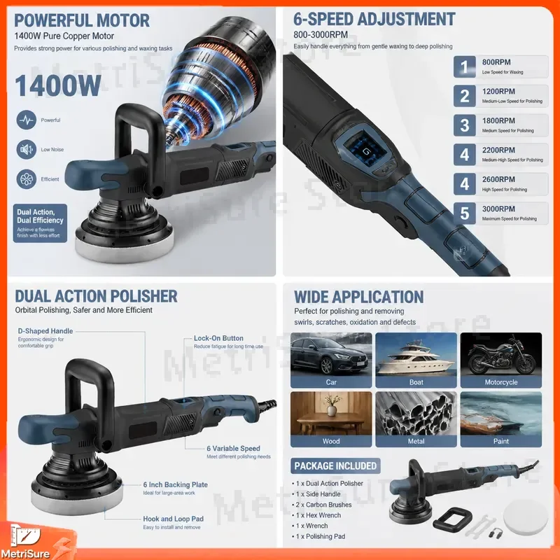 6 Speed Random Orbit Rail Sander 5mm 2.5mm Stroke Brushless Polishing Automotive Detailing Sander Car Body Polisher