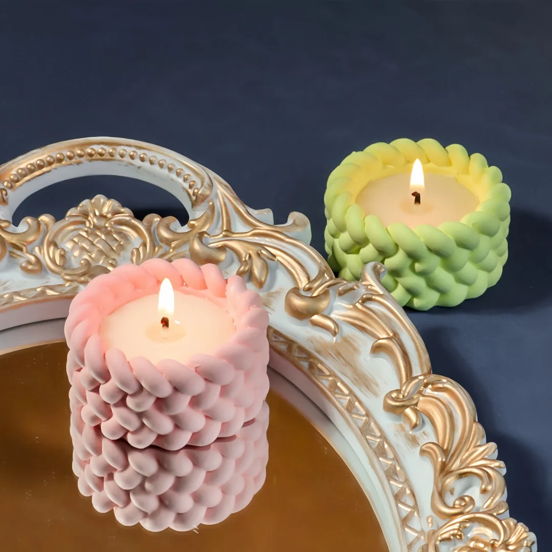 DIY Weave Shape Candle Holder Silicone Mold Round Candlestick Storage Jar Mini Succulent Plant Pot Gypsum Cement Mould