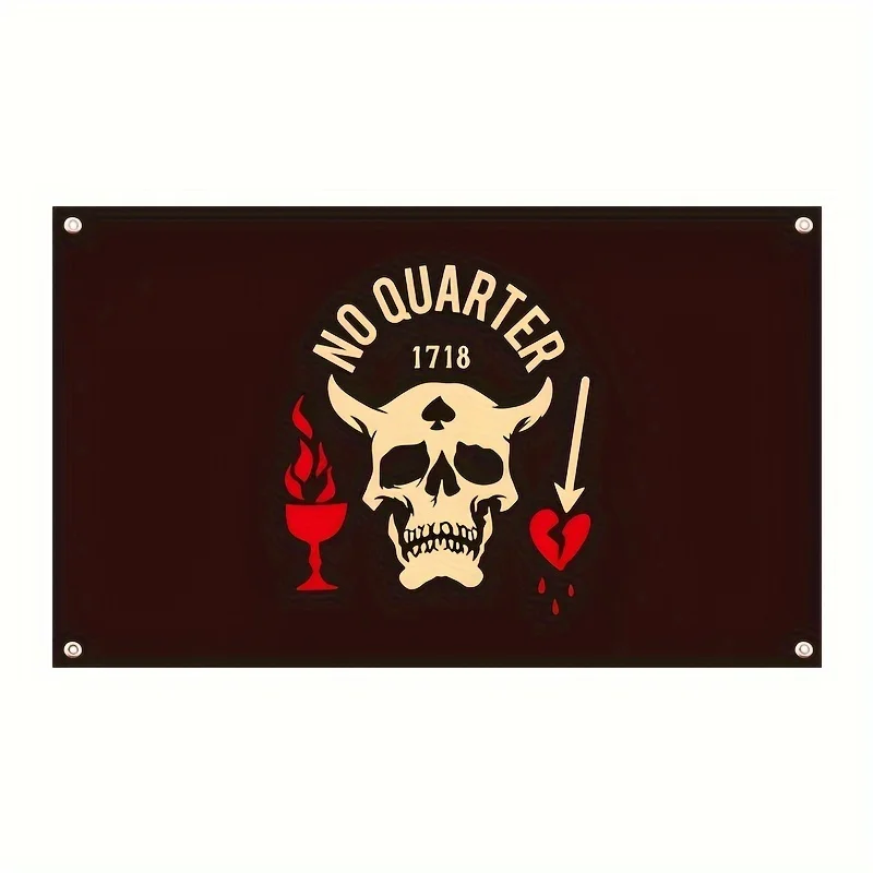 No Quarter 1718 Pirate Skull Flag 3x5fts 2x3fts Banner for Man Cave Wall College Dorm Room Decor,Parties