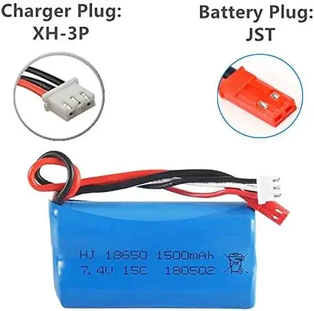 7.4V 1500mAh Li-ion Battery JST Plug + USB Charger for HUANQI HQ957 948 848 MJX F45 T23 RC Car Double Horse 9118 RC Helicopter