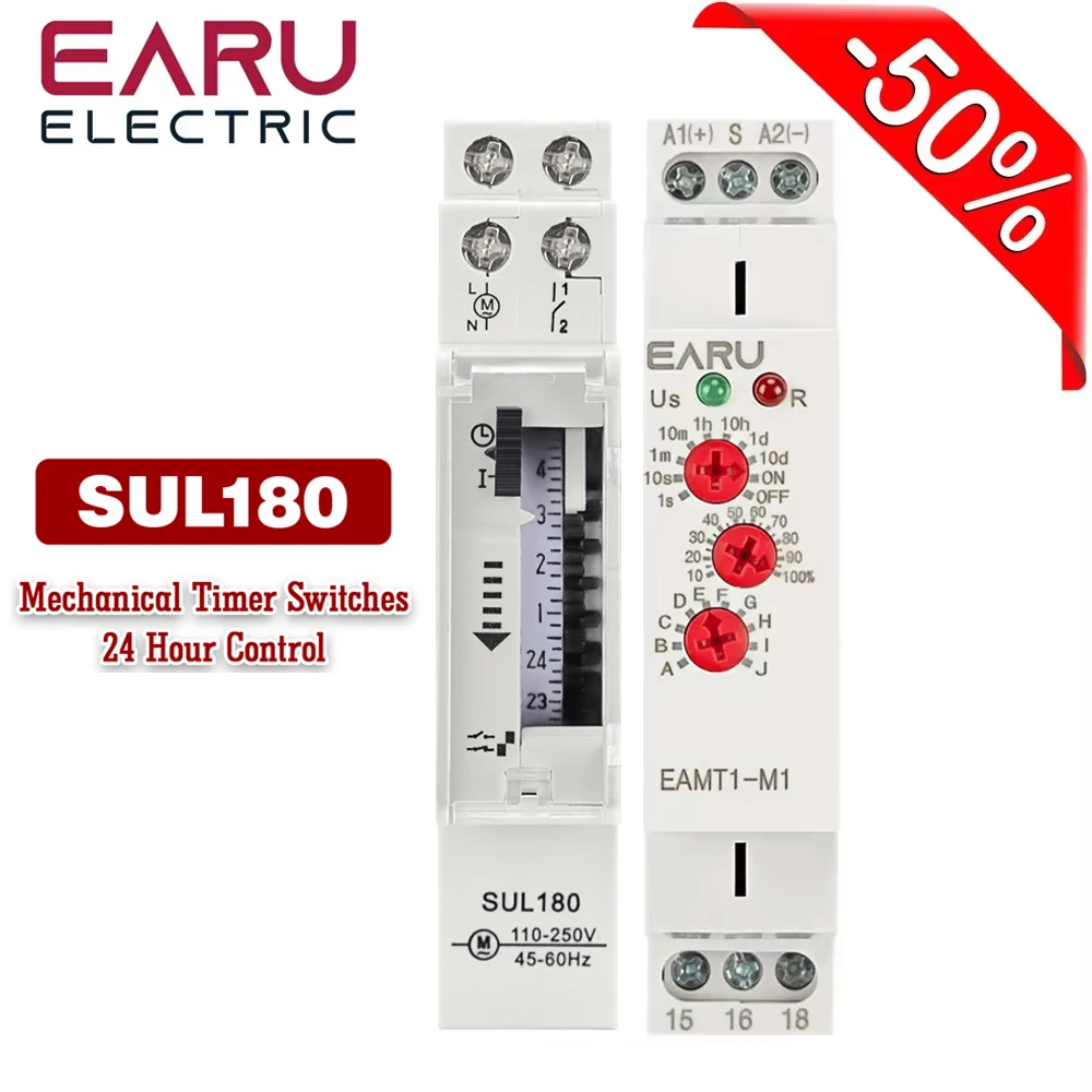 SUL180 Timer Switch 24 Hours Relay Analogues Electrical Programmable Timer 220V 16A Din Rail 15 Minutes Mechanical Timer Switch