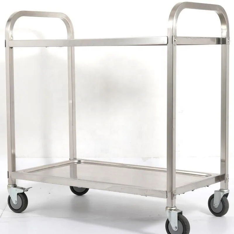 Double-layer stainless steel restaurant cart Heavy-duty rolling kitchen cart with silent casters for hotels, cafes, canteens