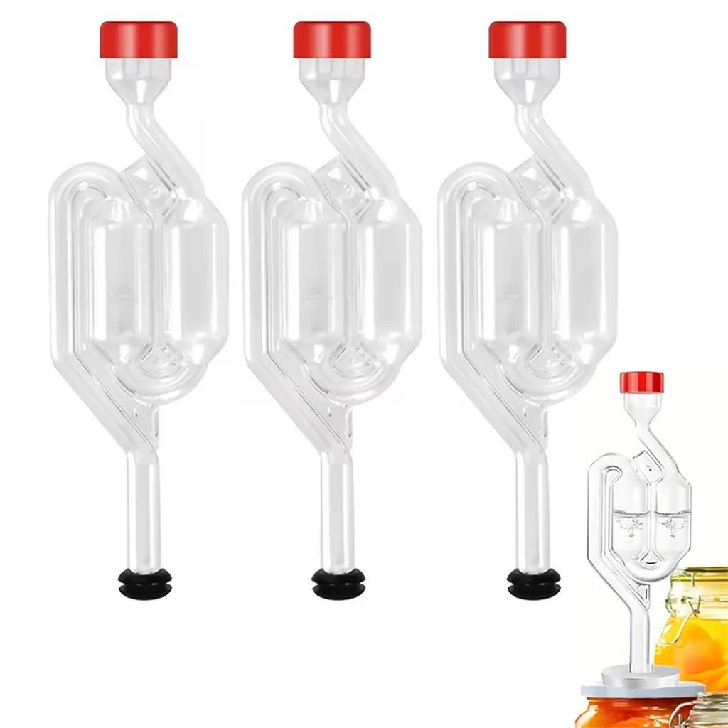 Home Brewing Fermentation Airlock One Way Exhaust Pressure Relief Valve PP Plastic Air Lock for Wine Beer Kombucha Ferment Bucke