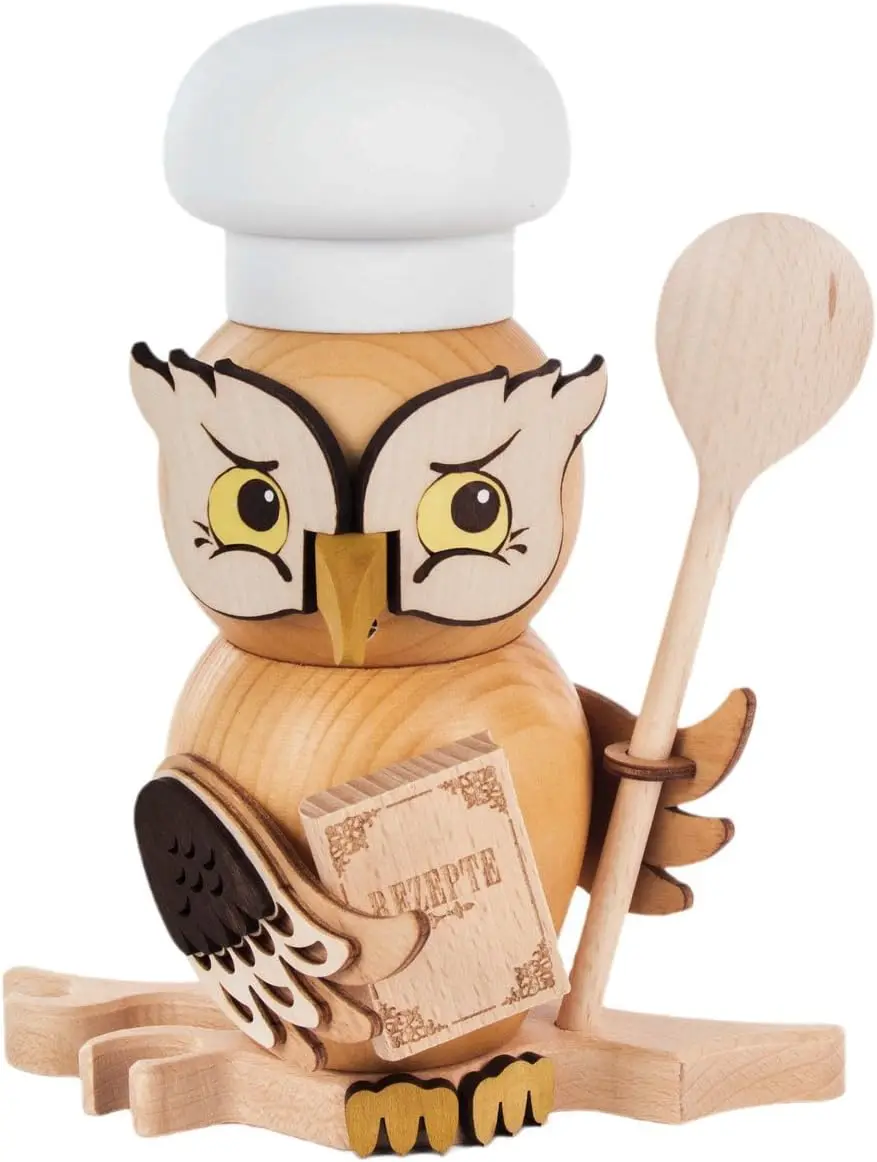 Whimsical Owl Cook Baker German Incense Smoker - Wooden - Approx 8 Inches Tall