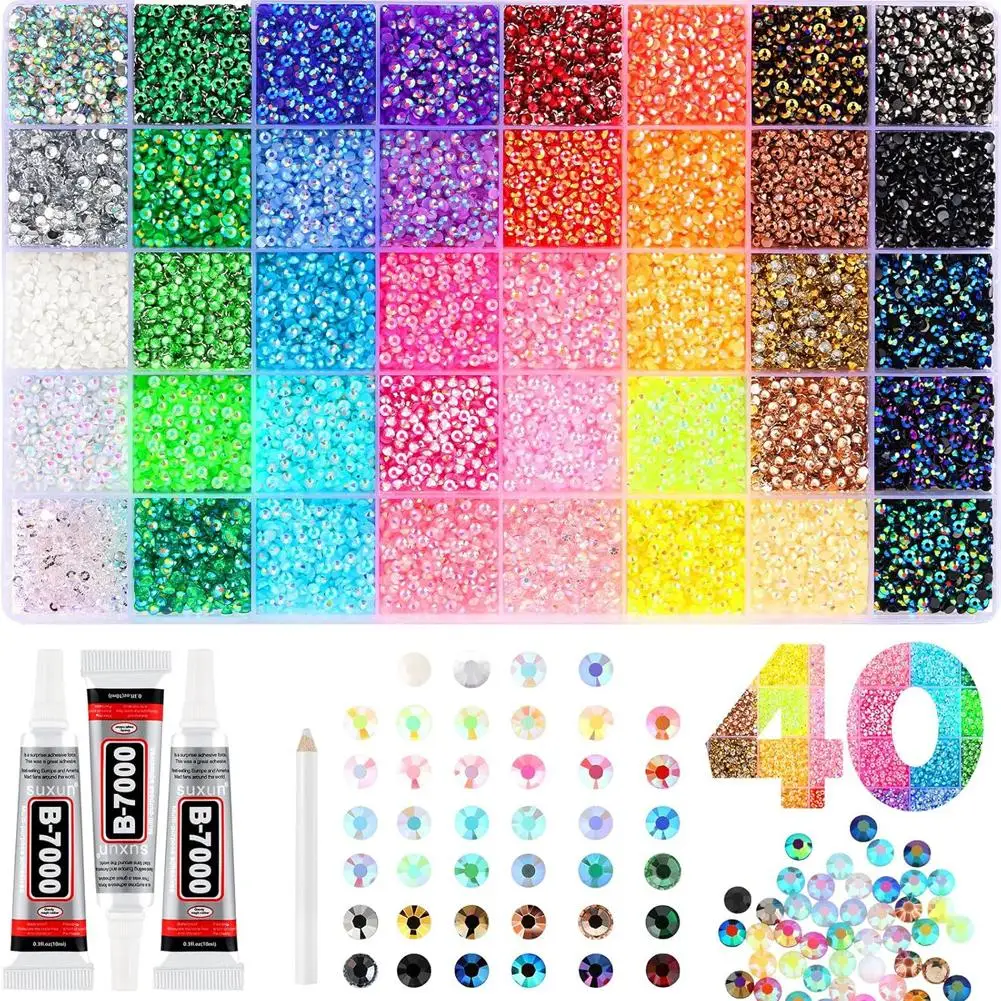

3500 Pcs/Box Round Resin Flat Bottom Color Glitter Rhinestones Kit DIY 3D Nail Art Decoration Gems Accessories