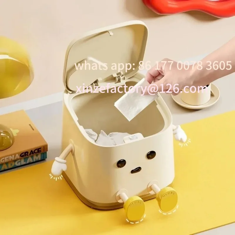 

Customizable 1pcs Desktop Mini Trash Can Press To Open The Cover Plastic Trash Can Household Living Room Bedroom Rubbish Storage