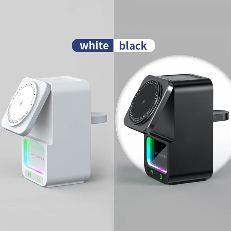 15W 5 In 1 Charger Magnetic Night Lights Bluetooth Speaker For Iphone Iwatch  Fast Charging Dock Station