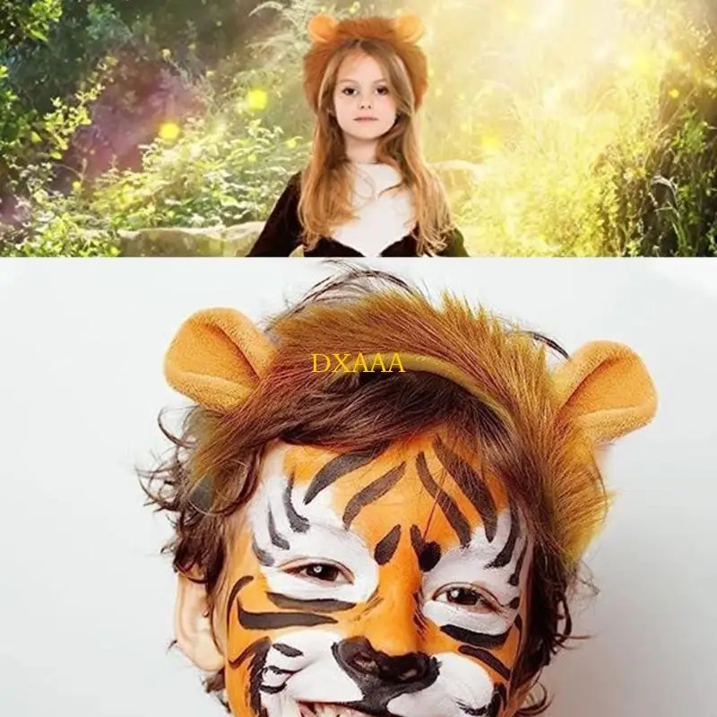 DXAA Lions kostuumset leeuwen oren staart pluche dier fancy kostuumset accessoires voor kinderen Halloween cosplay accessoires