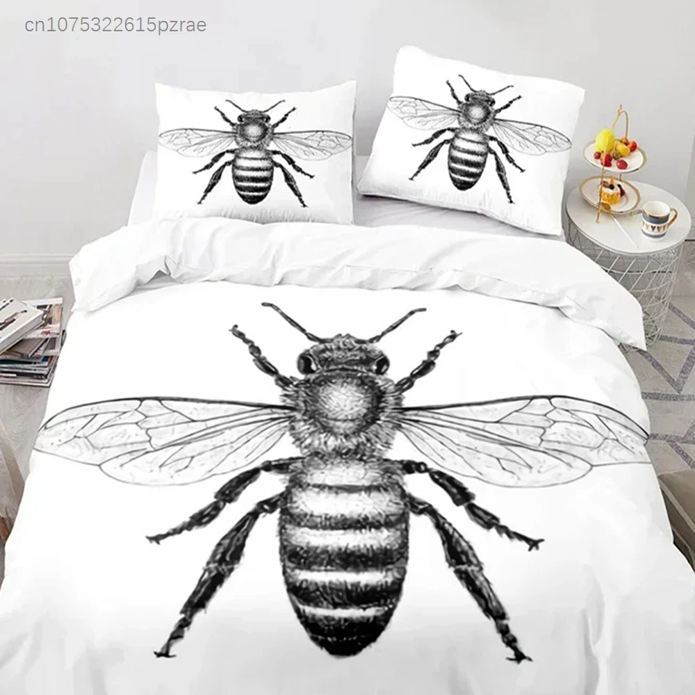 Cartoon Bee Duvet Cover Insect Honeybee Bedding Set Microfiber Wild Animal Comforter Cover King For Teens Boys Kawaii Home Decor