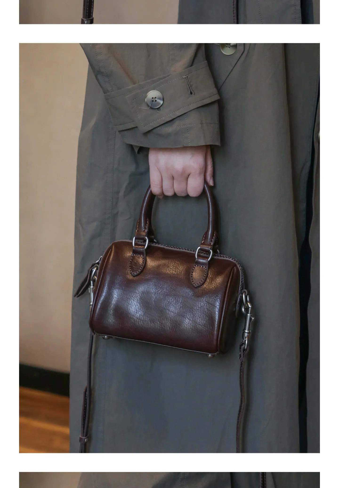 PNDME schlichte Vintage-Handtasche aus hochwertigem Rindsleder für Damen, lässige Party-Luxus-Umhängetasche aus echtem Leder. – Detail 8
