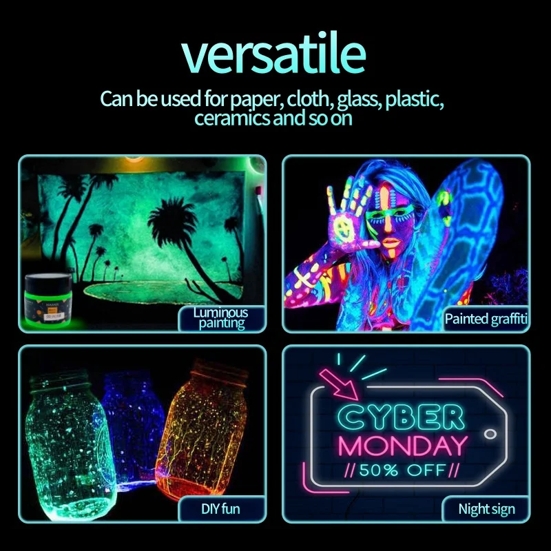 Chagall-Pigment Fluorescent Acrylique, Peint à la Main Spécial, Jaune, Orange, Rouge, Rouge, Vert, 100ml