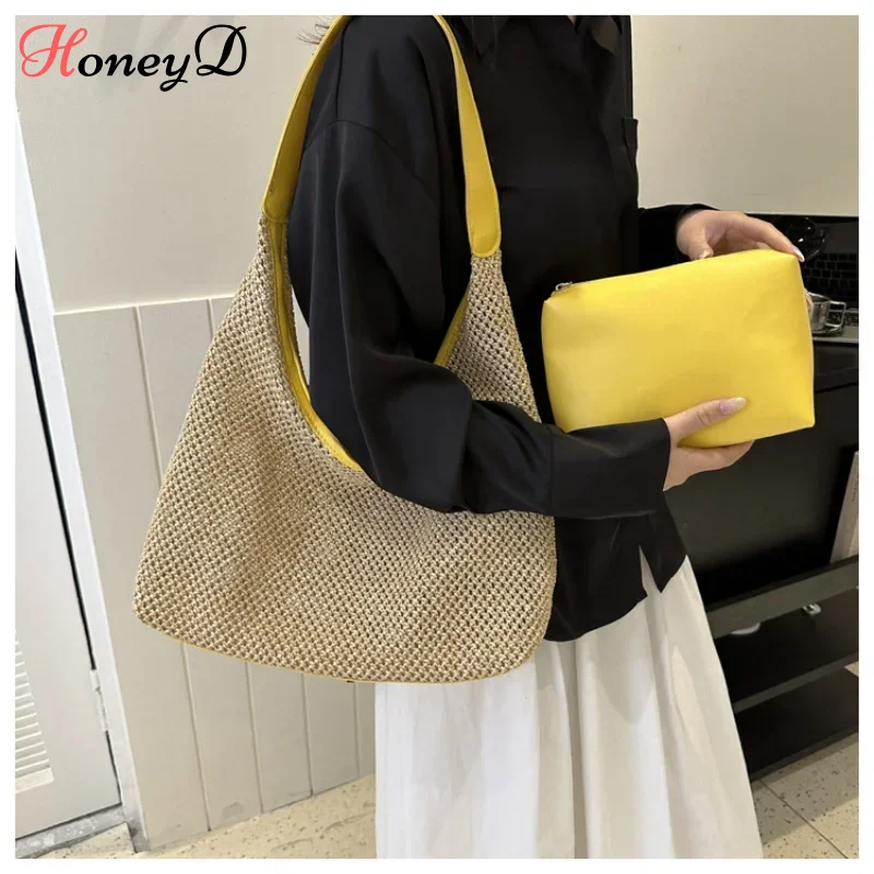 

Casual Beach Summer Popular Woven Mother-in-law Bag Fashionable One-shoulder Seaside Travel Beach Straw Bag Women Handbags ﻿